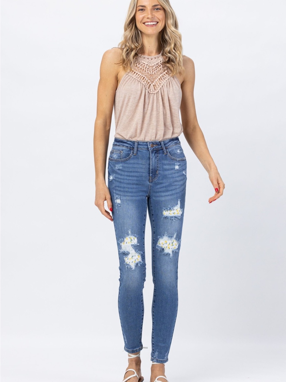 Blue Distressed High-Rise Skinny Jeans for Women